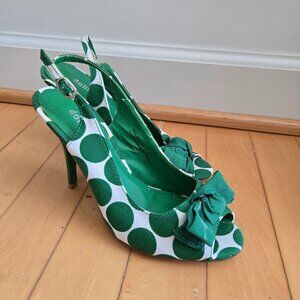 Dollhouse polka dot green peep toe heels